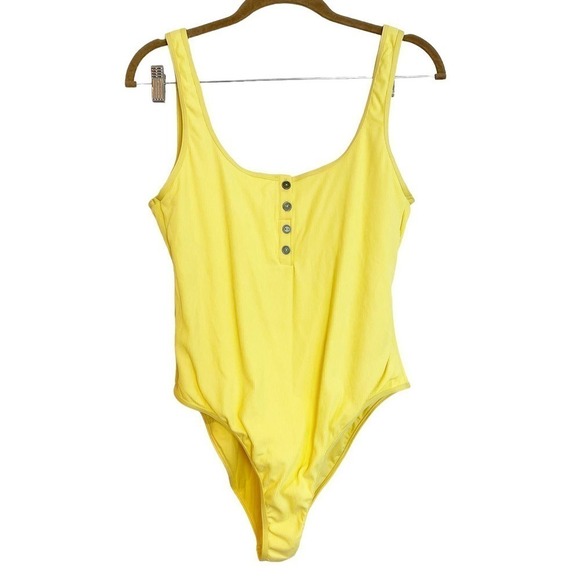 L Space Button-Down Ribbed Float On One Piece Swimsuit Yellow Womens Size XL NWT - Picture 5 of 14